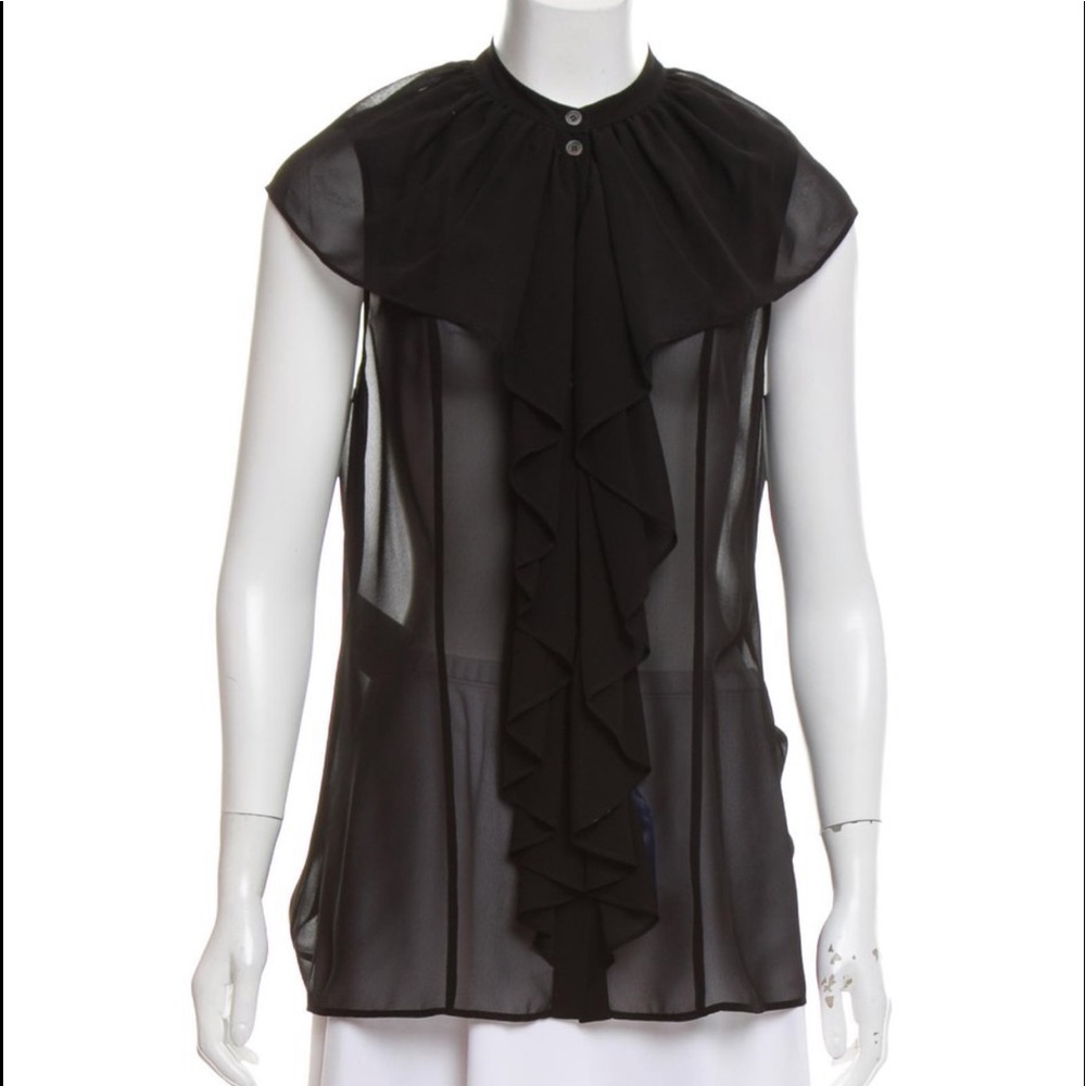 Alexander McQueen Blk SemiSheer Ruffled Sleeveless Blouse M•US8•IT40 (preowned)